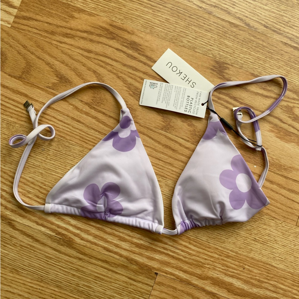 Shekou Floral Purple Bikini top
